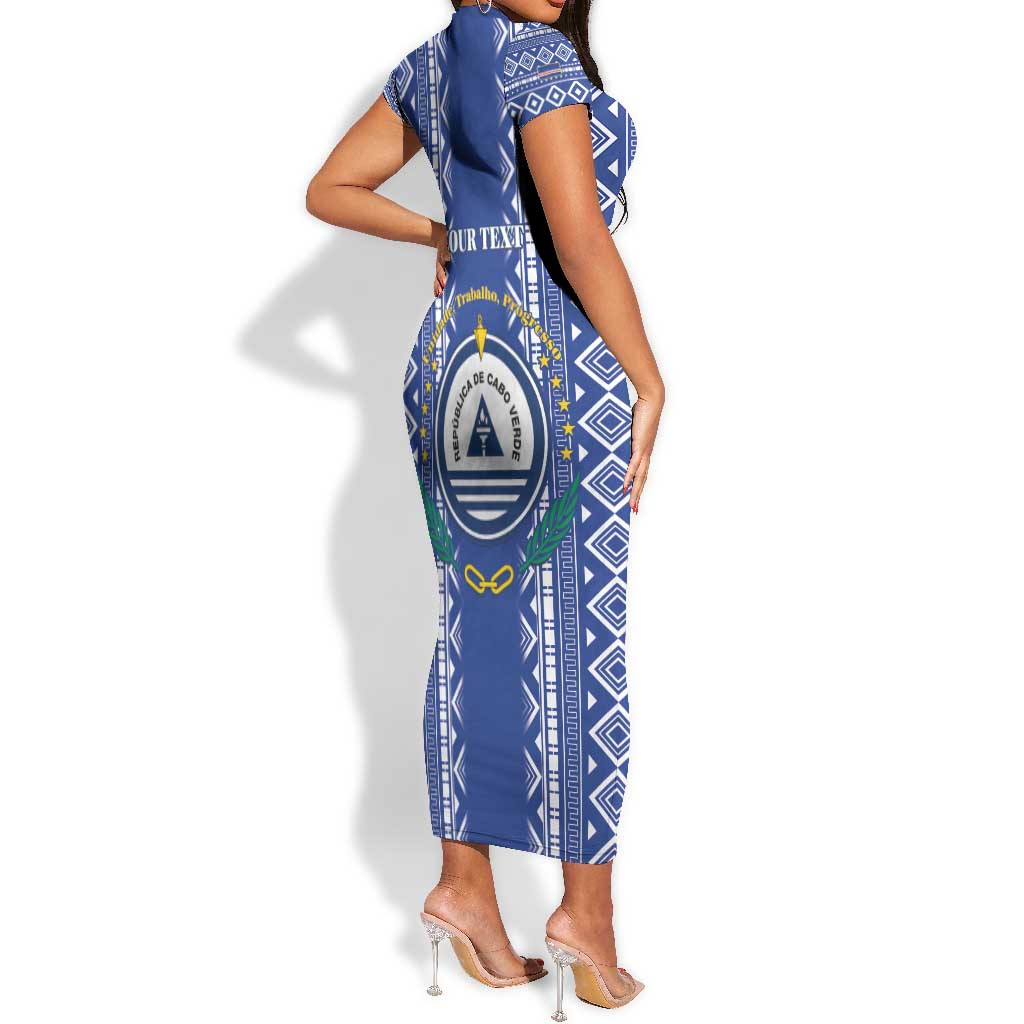 Personalised Cape Verde Short Sleeve Bodycon Dress Grey Headed Kingfisher - Coat Of Arms LT15
