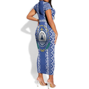Personalised Cape Verde Short Sleeve Bodycon Dress Grey Headed Kingfisher - Coat Of Arms LT15