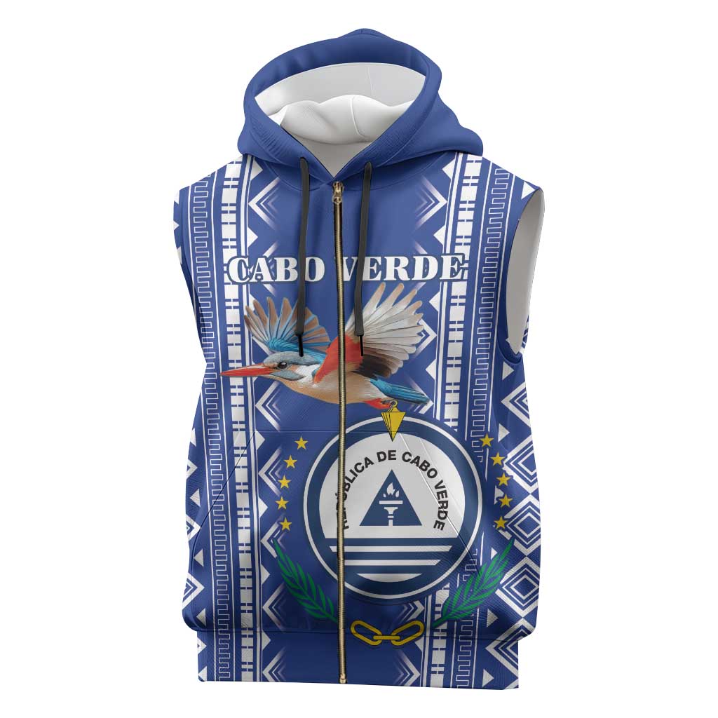 Personalised Cape Verde Sleeveless Zip Hoodie Grey Headed Kingfisher - Coat Of Arms - African Pride
