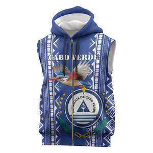 Personalised Cape Verde Sleeveless Zip Hoodie Grey Headed Kingfisher - Coat Of Arms - African Pride