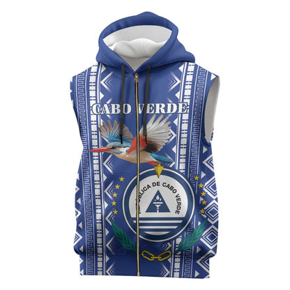 Personalised Cape Verde Sleeveless Zip Hoodie Grey Headed Kingfisher - Coat Of Arms - African Pride