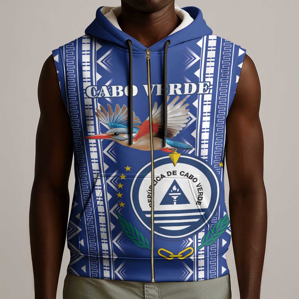 Personalised Cape Verde Sleeveless Zip Hoodie Grey Headed Kingfisher - Coat Of Arms - African Pride