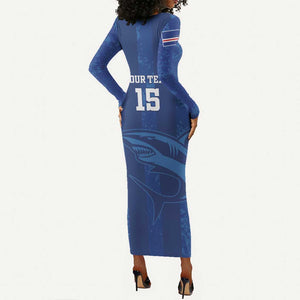 Custom Cape Verde Football Long Sleeve Bodycon Dress Go Champions Tubaroes Azuis LT15