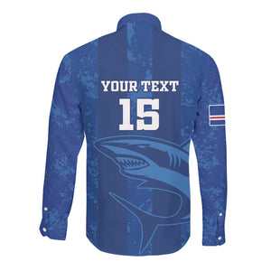 Custom Cape Verde Football Long Sleeve Button Shirt Go Champions Tubaroes Azuis