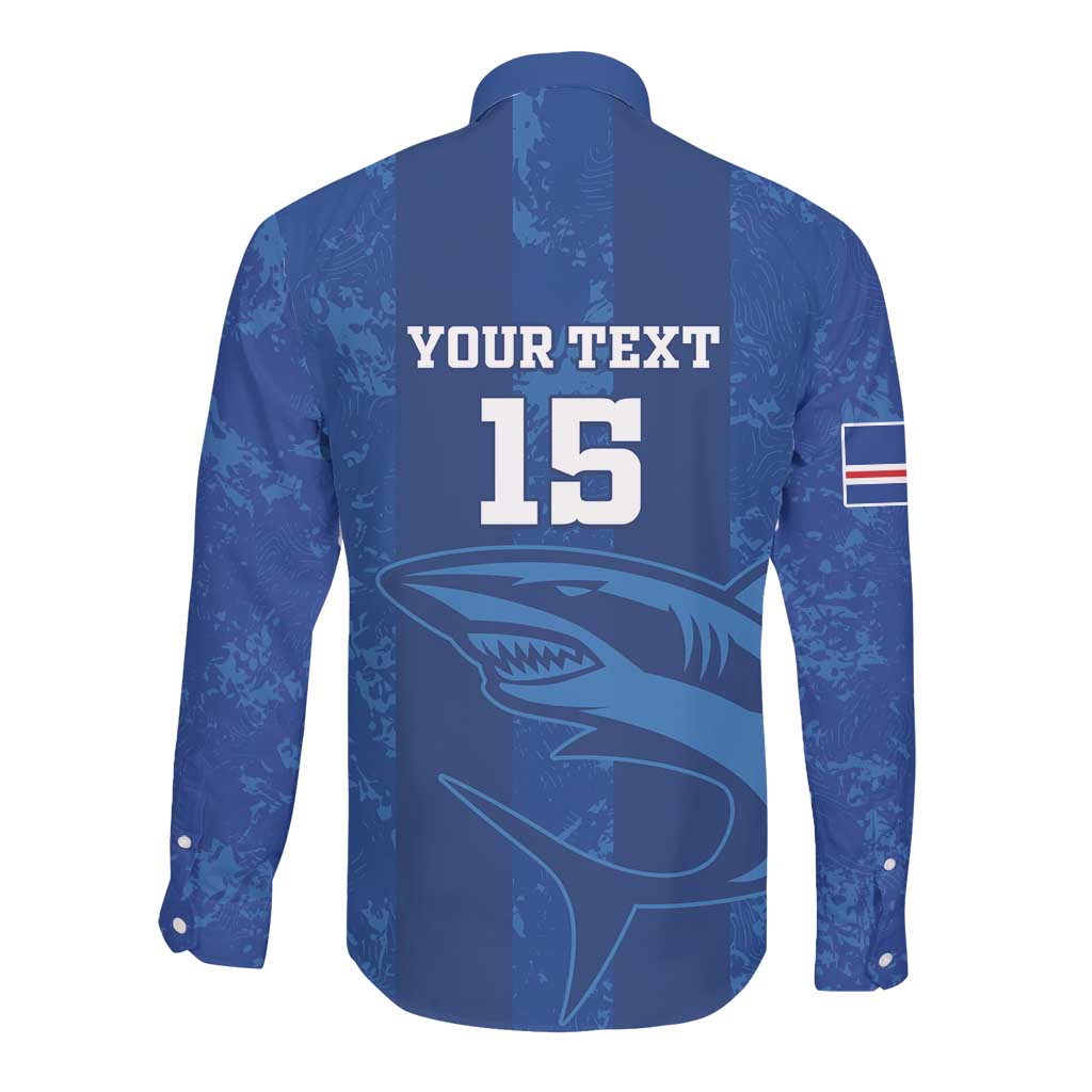 Custom Cape Verde Football Long Sleeve Button Shirt Go Champions Tubaroes Azuis