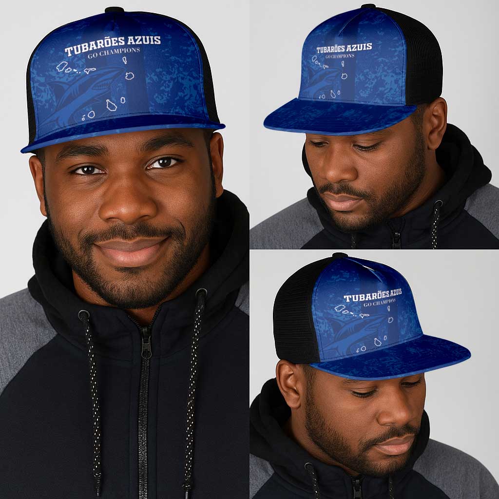 Cape Verde Football Mesh Trucker Cap Go Champions Tubaroes Azuis - African Pride