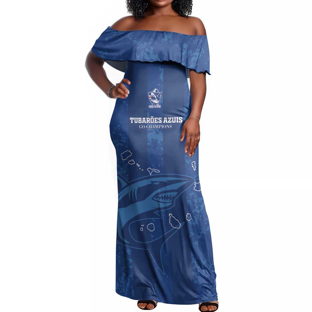 Custom Cape Verde Football Off Shoulder Maxi Dress Go Champions Tubaroes Azuis