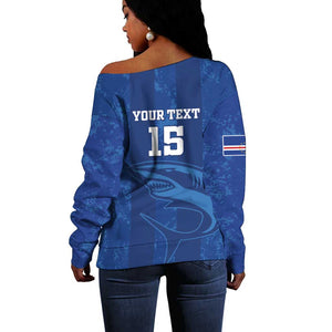 Custom Cape Verde Football Off Shoulder Sweater Go Champions Tubaroes Azuis