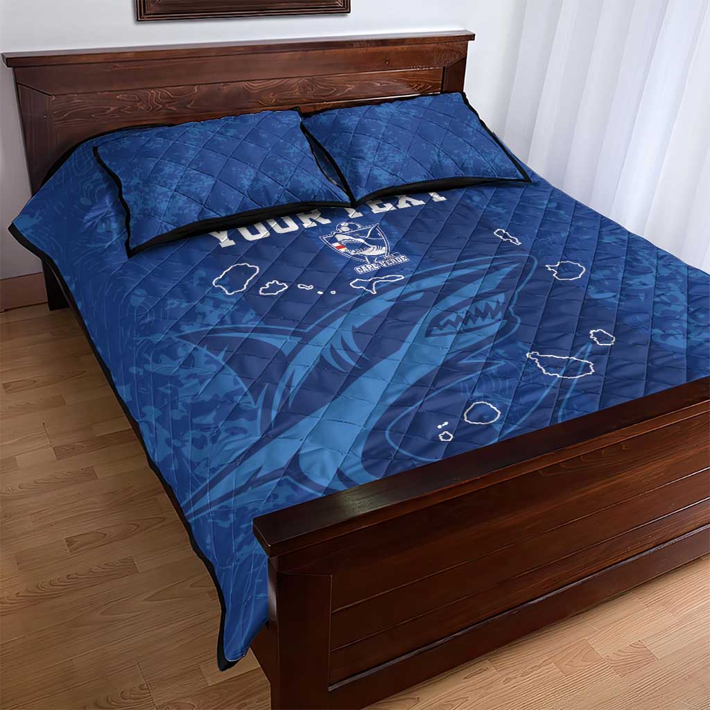 Custom Cape Verde Football Quilt Bed Set Go Champions Tubaroes Azuis