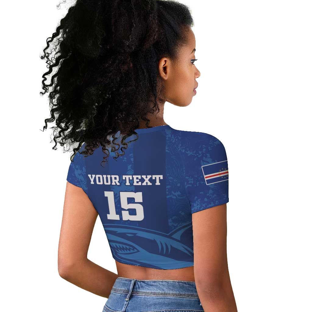Custom Cape Verde Football Raglan Cropped T shirt Go Champions Tubaroes Azuis