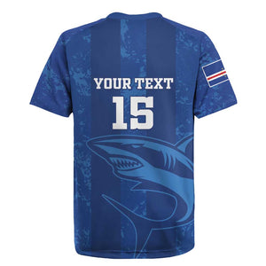 Custom Cape Verde Football Rugby Jersey Go Champions Tubaroes Azuis