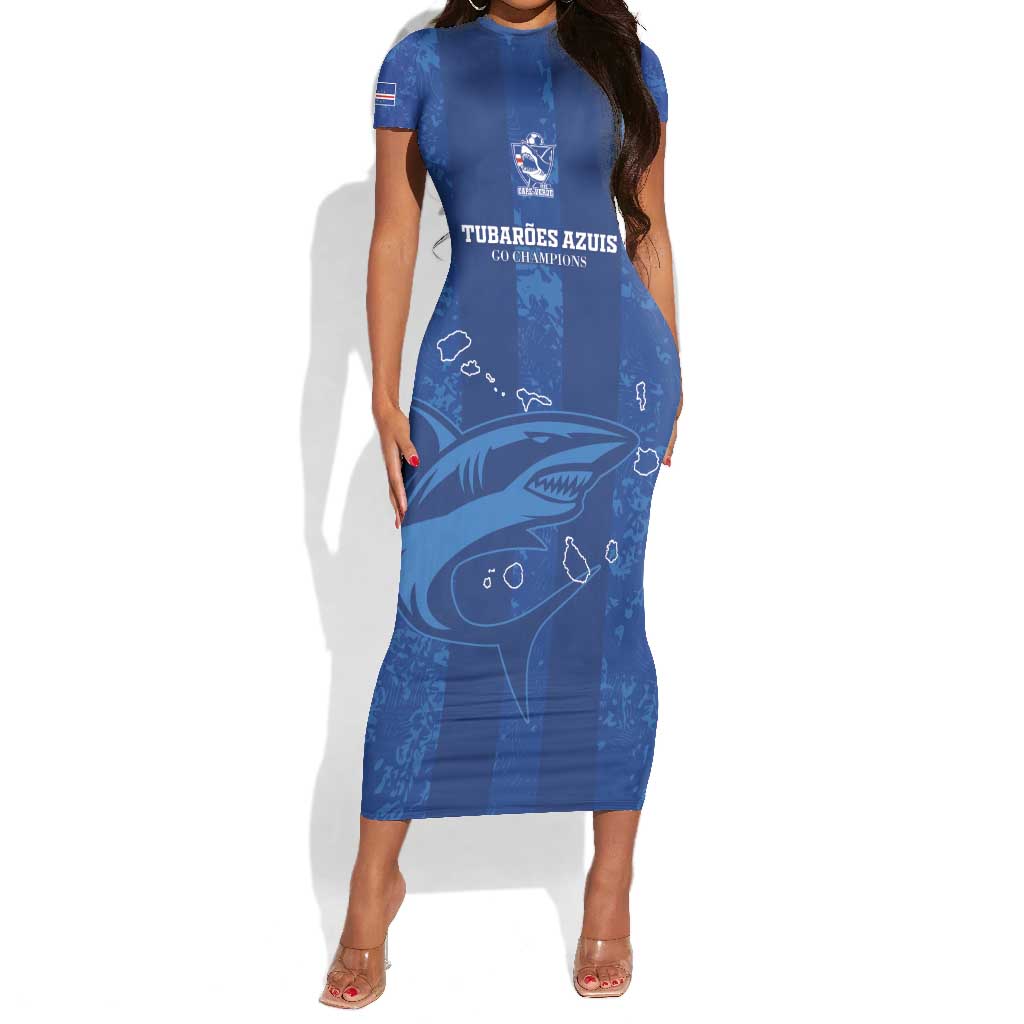 Custom Cape Verde Football Short Sleeve Bodycon Dress Go Champions Tubaroes Azuis LT15