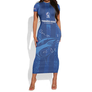 Custom Cape Verde Football Short Sleeve Bodycon Dress Go Champions Tubaroes Azuis LT15
