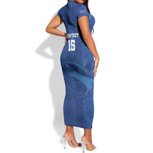 Custom Cape Verde Football Short Sleeve Bodycon Dress Go Champions Tubaroes Azuis LT15
