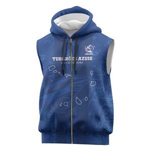 Custom Cape Verde Football Sleeveless Zip Hoodie Go Champions Tubaroes Azuis - African Pride
