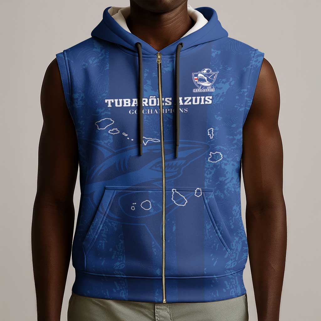 Custom Cape Verde Football Sleeveless Zip Hoodie Go Champions Tubaroes Azuis - African Pride