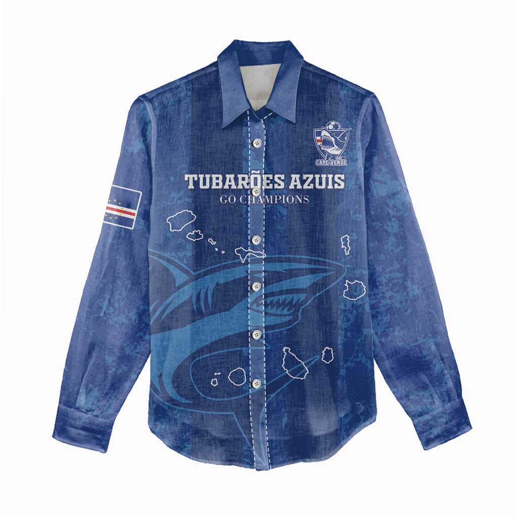 Custom Cape Verde Football Women Casual Shirt Go Champions Tubaroes Azuis LT15