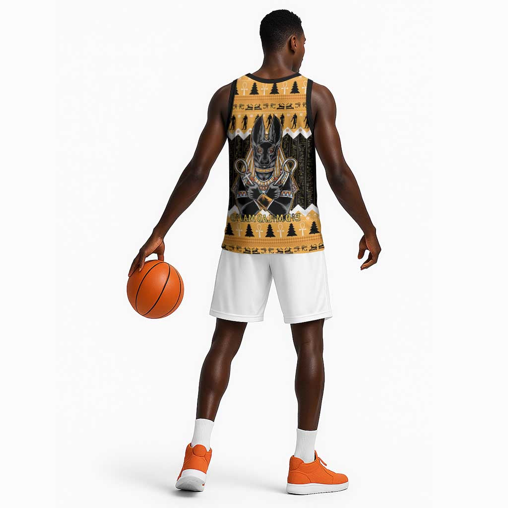 Afro Ancient Egyptian Basketball Jersey Anubis - Merry Christmas - African Pride
