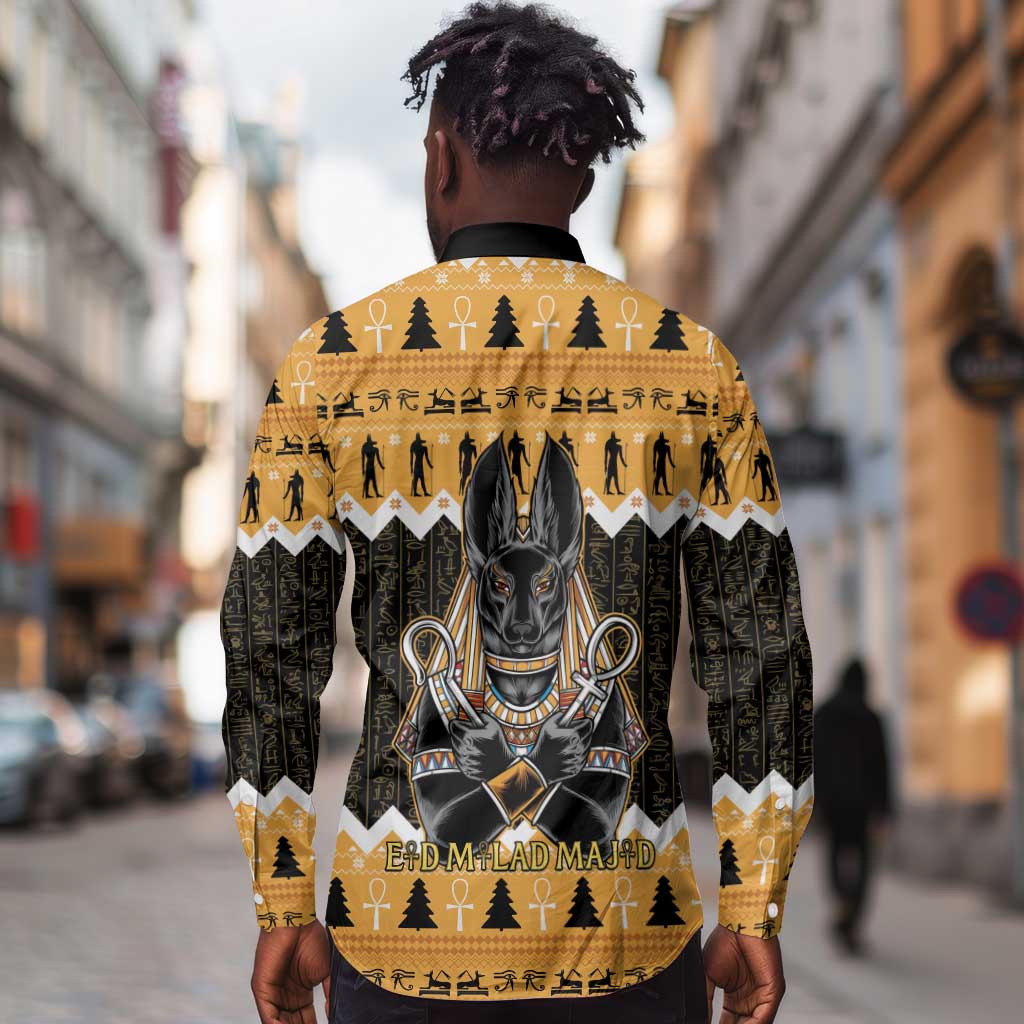Afro Ancient Egyptian Long Sleeve Button Shirt Anubis - Merry Christmas
