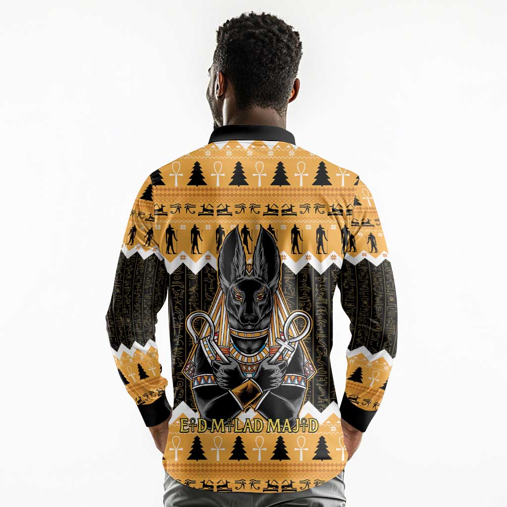 Afro Ancient Egyptian Long Sleeve Polo Shirt Anubis - Merry Christmas