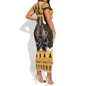 Afro Ancient Egyptian Short Sleeve Bodycon Dress Anubis - Merry Christmas LT15