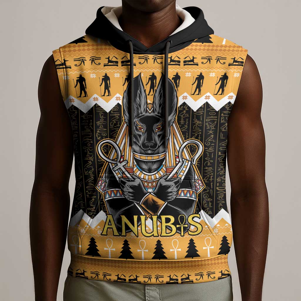 Afro Ancient Egyptian Sleeveless Hoodie Anubis - Merry Christmas - African Pride