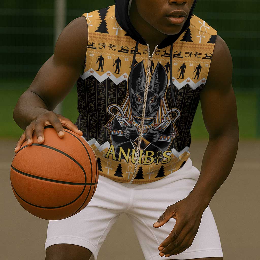 Afro Ancient Egyptian Sleeveless Zip Hoodie Anubis - Merry Christmas - African Pride