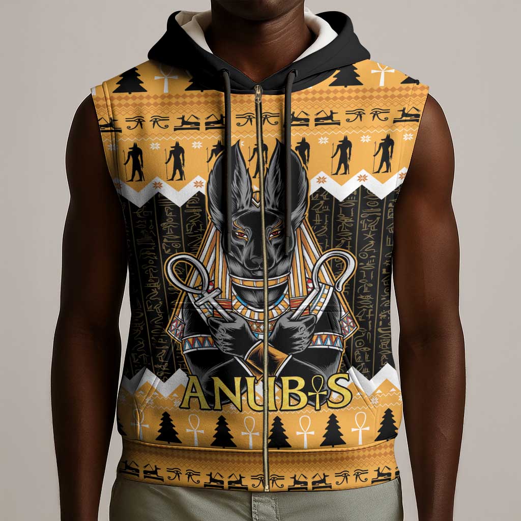 Afro Ancient Egyptian Sleeveless Zip Hoodie Anubis - Merry Christmas - African Pride