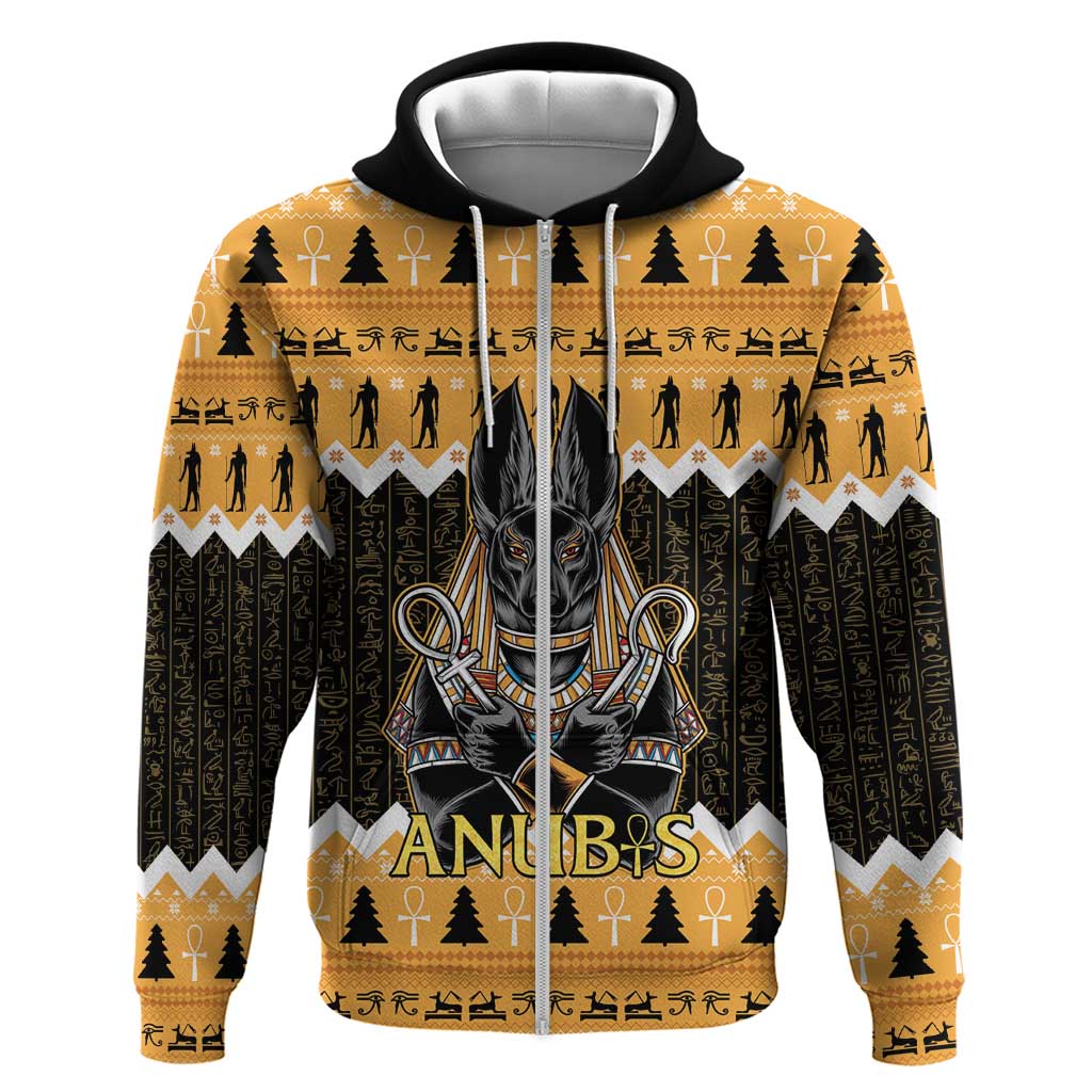 Afro Ancient Egyptian Zip Hoodie Anubis - Merry Christmas