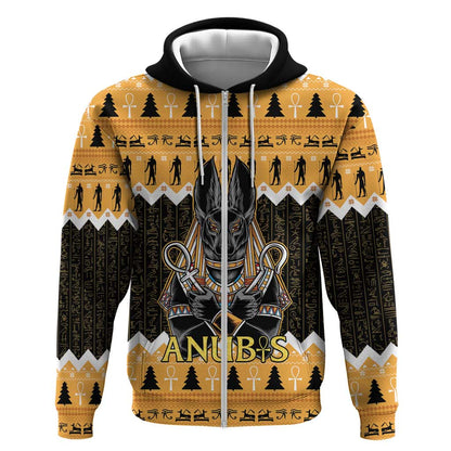 Afro Ancient Egyptian Zip Hoodie Anubis - Merry Christmas