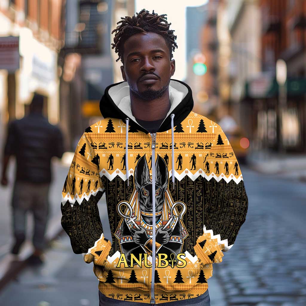 Afro Ancient Egyptian Zip Hoodie Anubis - Merry Christmas