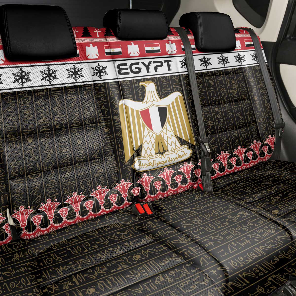 Afro Egypt Christmas Back Car Seat Cover Coat Of Arms Mix Egyptian Pattern