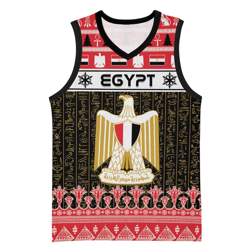 Afro Egypt Christmas Basketball Jersey Coat Of Arms Mix Egyptian Pattern - African Pride