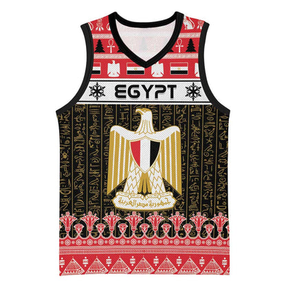Afro Egypt Christmas Basketball Jersey Coat Of Arms Mix Egyptian Pattern - African Pride
