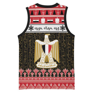 Afro Egypt Christmas Basketball Jersey Coat Of Arms Mix Egyptian Pattern - African Pride