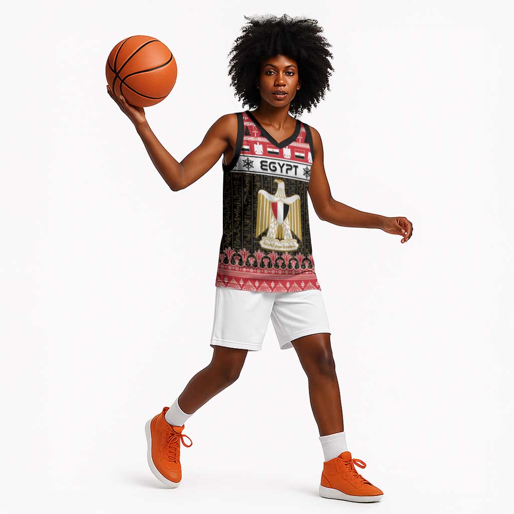 Afro Egypt Christmas Basketball Jersey Coat Of Arms Mix Egyptian Pattern - African Pride