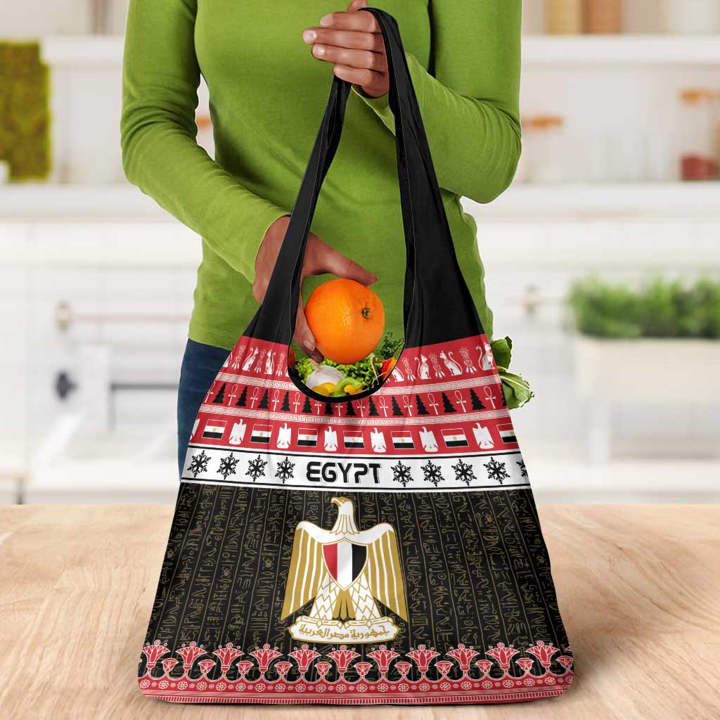 Afro Egypt Christmas Grocery Bag Coat Of Arms Mix Egyptian Pattern