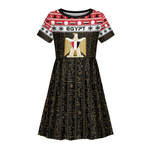 Afro Egypt Christmas Kid Short Sleeve Dress Coat Of Arms Mix Egyptian Pattern