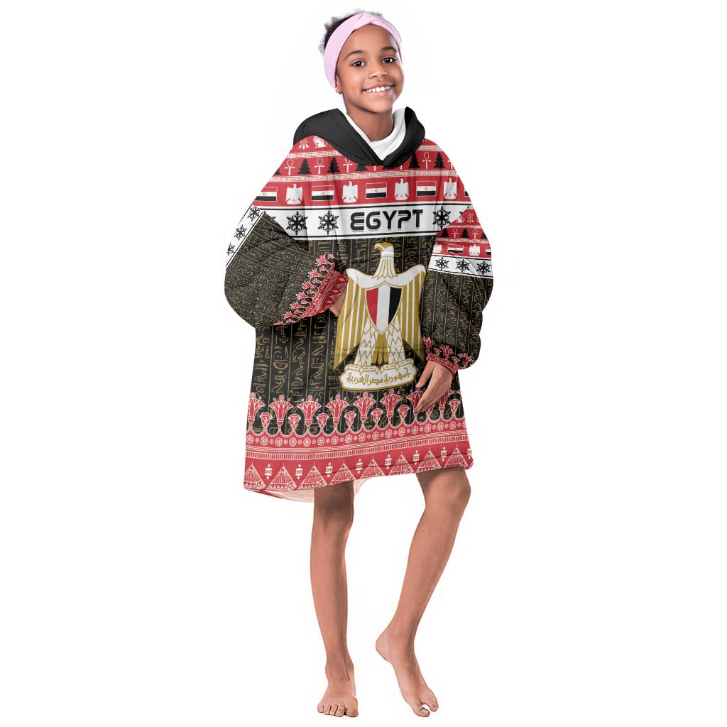 Afro Egypt Christmas Kid Wearable Blanket Hoodie Coat Of Arms Mix Egyptian Pattern
