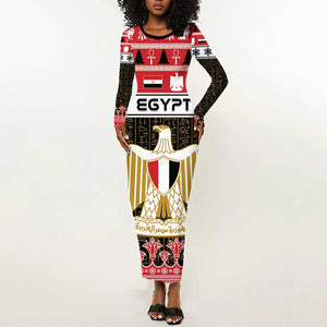 Afro Egypt Christmas Long Sleeve Bodycon Dress Coat Of Arms Mix Egyptian Pattern LT15