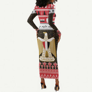 Afro Egypt Christmas Long Sleeve Bodycon Dress Coat Of Arms Mix Egyptian Pattern LT15