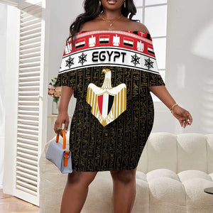Afro Egypt Christmas Off Shoulder Short Dress Coat Of Arms Mix Egyptian Pattern