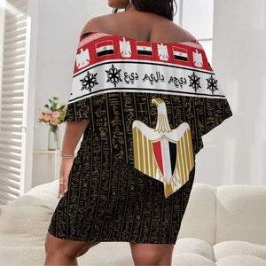 Afro Egypt Christmas Off Shoulder Short Dress Coat Of Arms Mix Egyptian Pattern