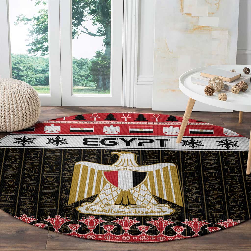 Afro Egypt Christmas Round Carpet Coat Of Arms Mix Egyptian Pattern