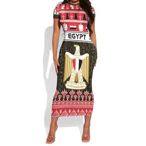 Afro Egypt Christmas Short Sleeve Bodycon Dress Coat Of Arms Mix Egyptian Pattern LT15