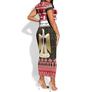 Afro Egypt Christmas Short Sleeve Bodycon Dress Coat Of Arms Mix Egyptian Pattern LT15