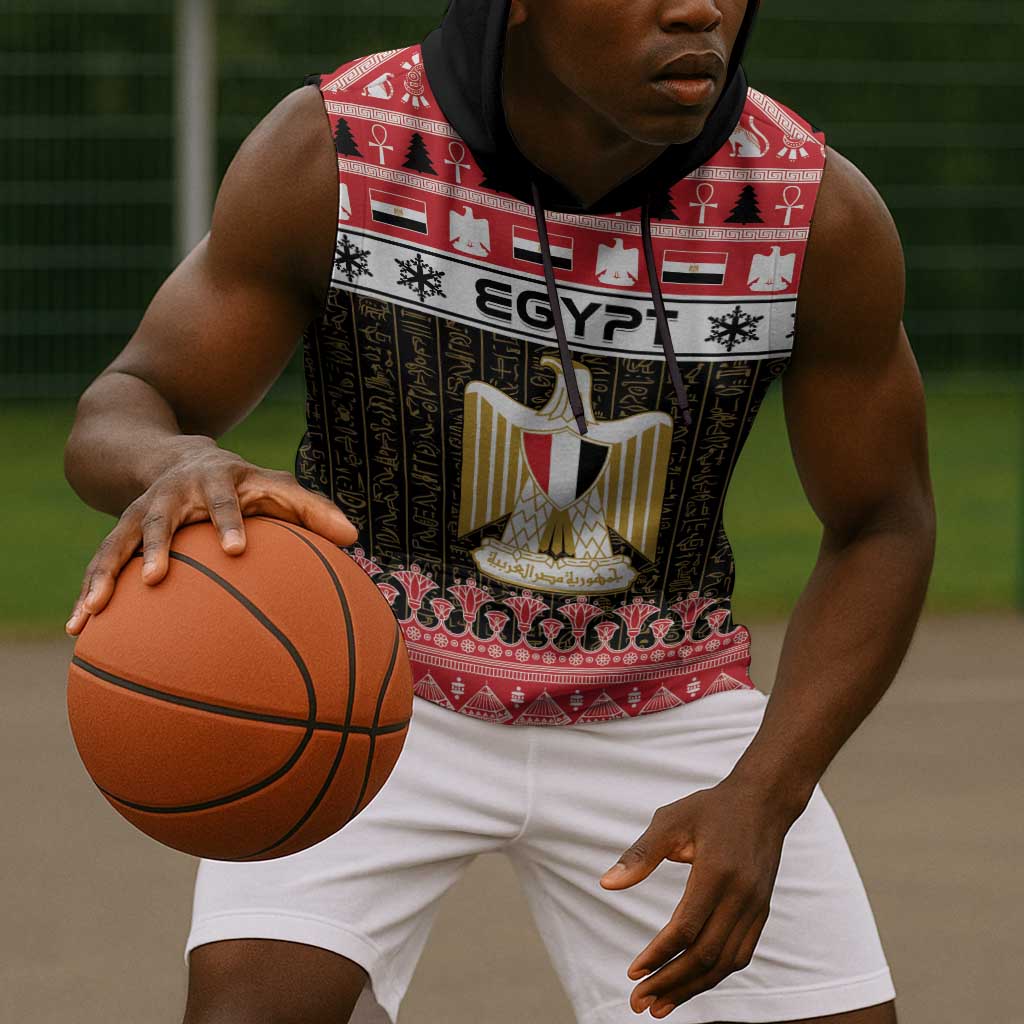 Afro Egypt Christmas Sleeveless Hoodie Coat Of Arms Mix Egyptian Pattern - African Pride