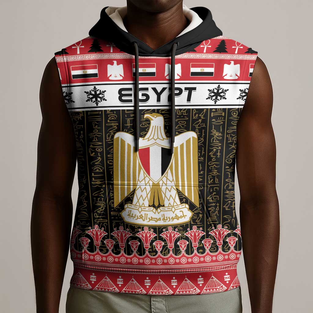 Afro Egypt Christmas Sleeveless Hoodie Coat Of Arms Mix Egyptian Pattern - African Pride