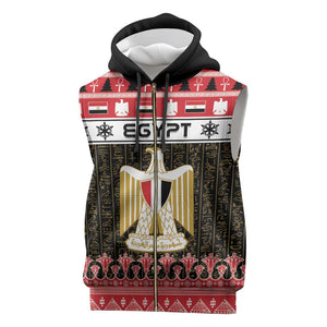 Afro Egypt Christmas Sleeveless Zip Hoodie Coat Of Arms Mix Egyptian Pattern - African Pride