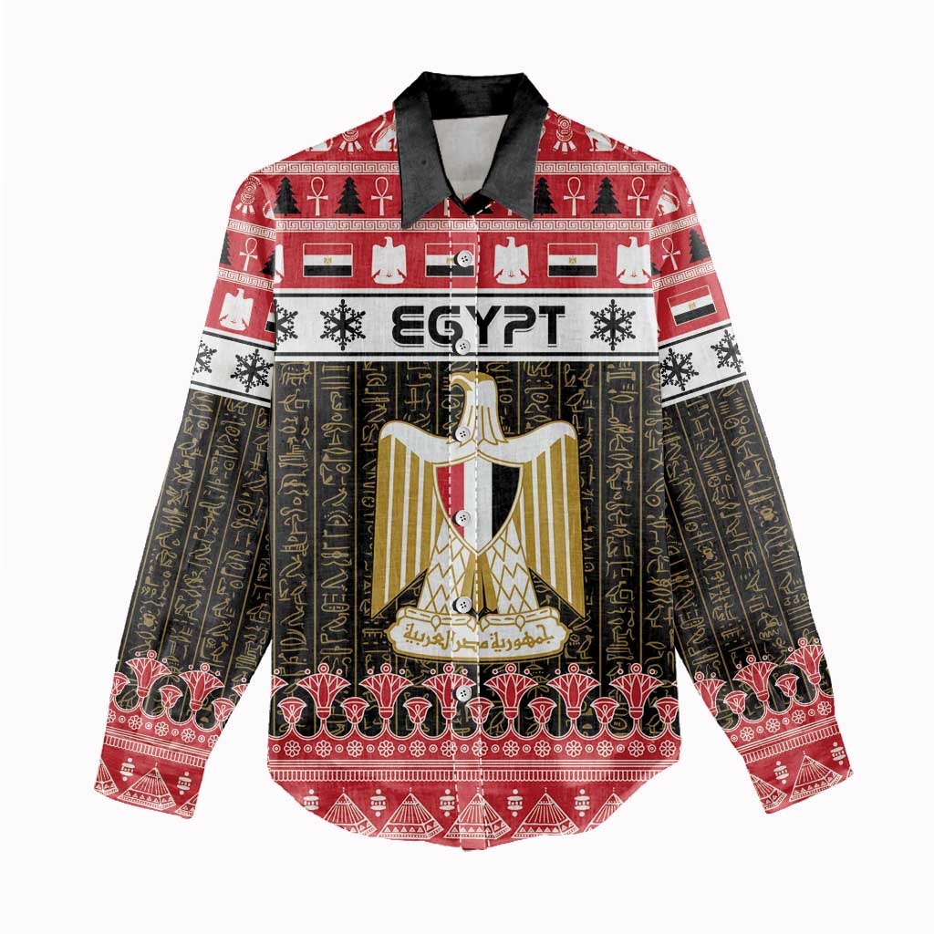 Afro Egypt Christmas Women Casual Shirt Coat Of Arms Mix Egyptian Pattern LT15